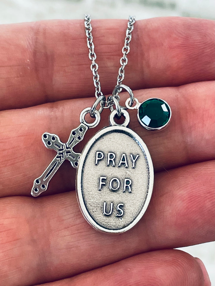 Saint Thomas Aquinas Necklace – Catholic Medal with Cross &amp; Birthstone – Personalized Confirmation Gift for Boys, Men &amp; Women