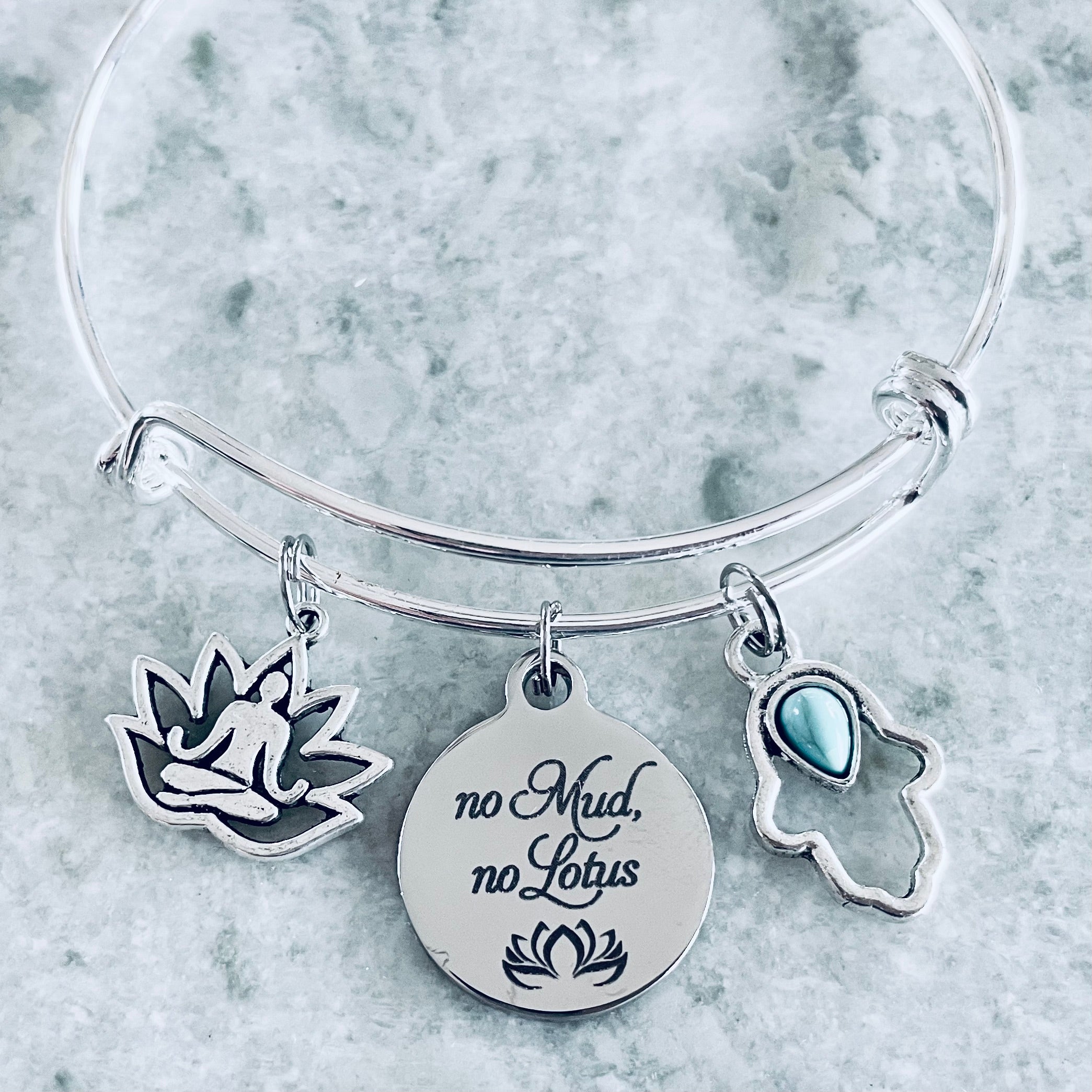 No Mud No Lotus Hamsa Hand Buddha Adjustable Charm Bracelet Yoga