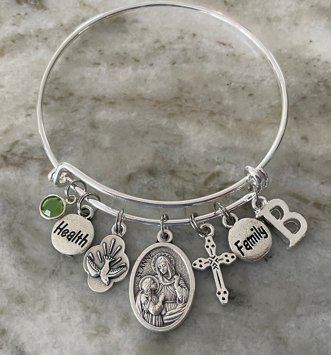 Religious Charm Bracelet Expandable Bangle Catholic Saint Medal Family Health Pray for Us Personalized Gift
