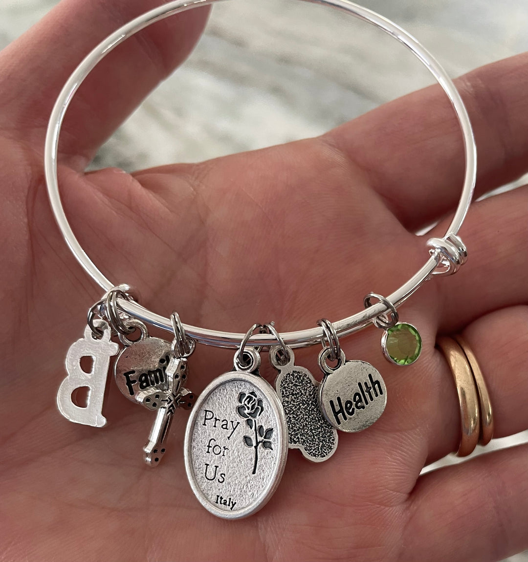 Saint Anne 
Religious Charm Bracelet Expandable Bangle Catholic Personalized Gift