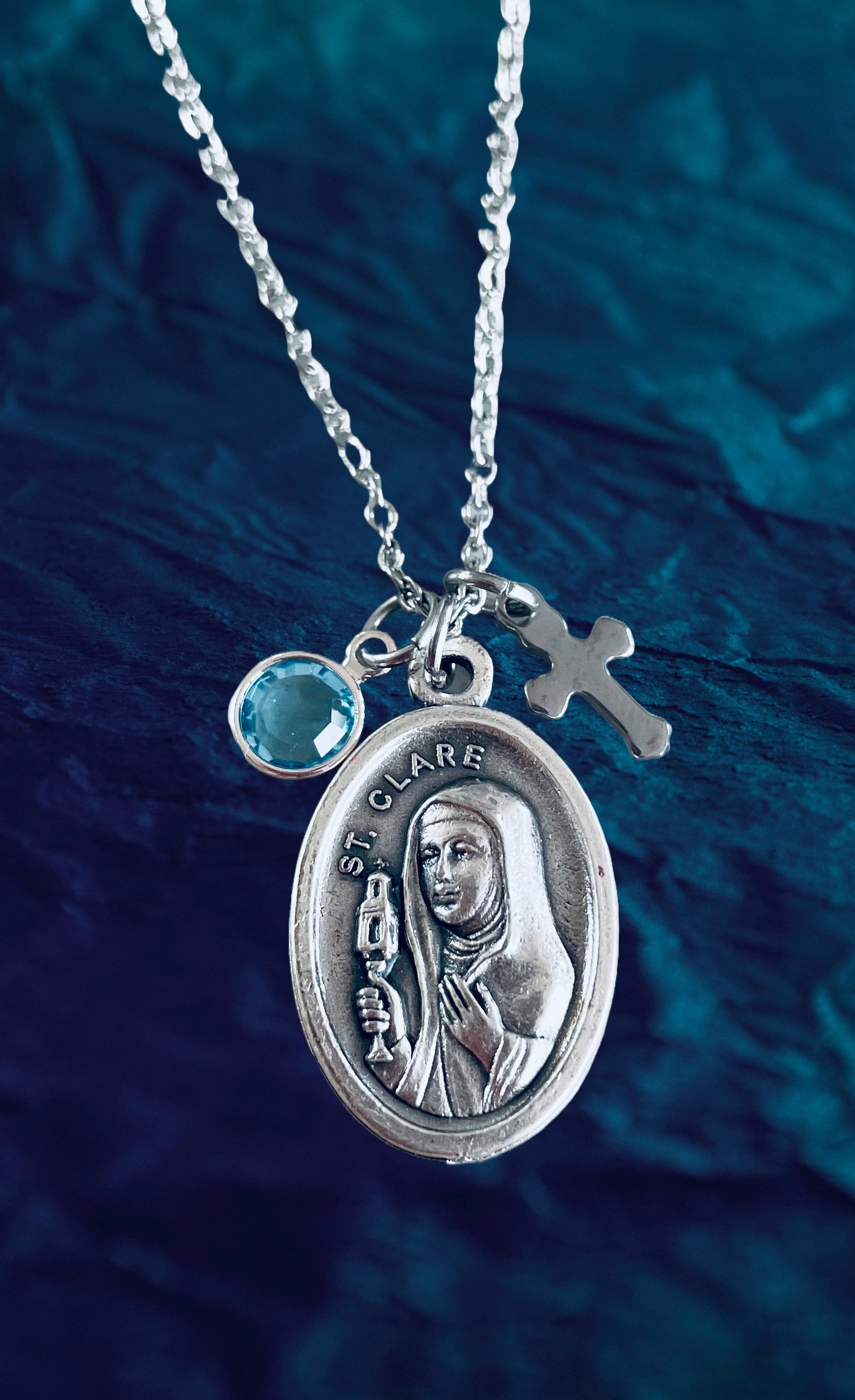 Saint Clare Medal Neckalce Saint Clare Jewelry Confirmation Religious Catholic Gift