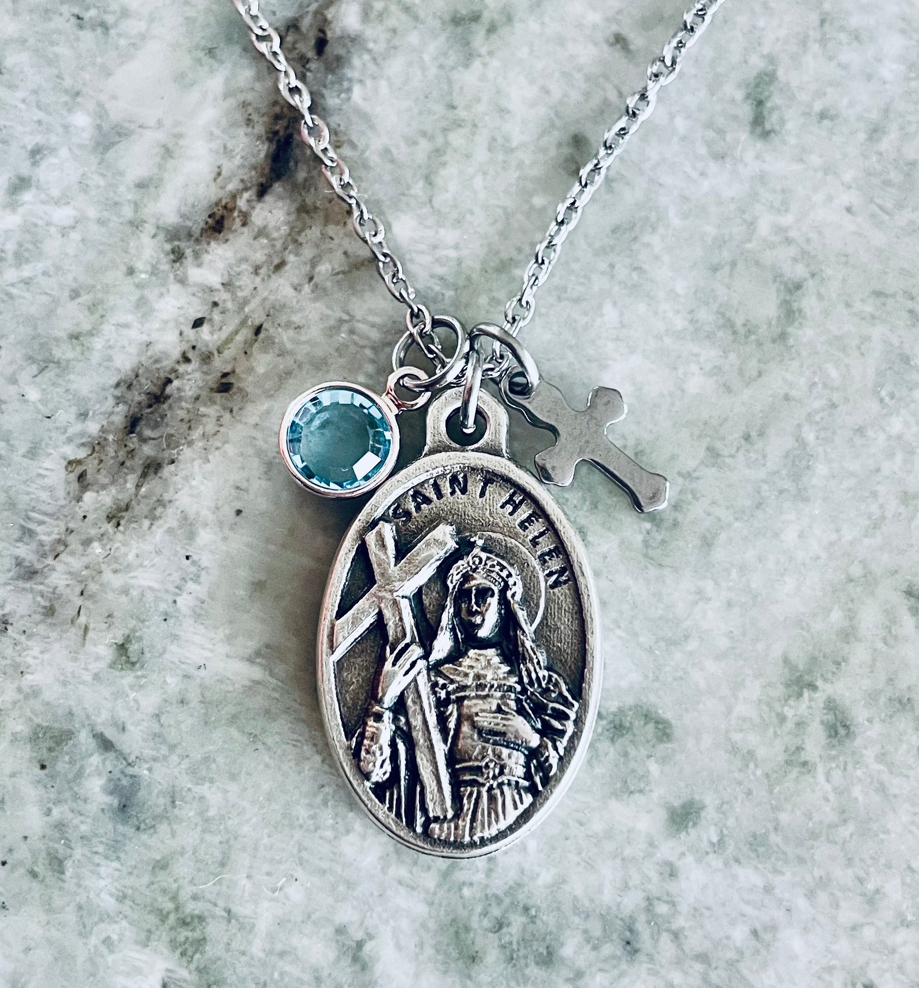 Custom spiritual necklace with Saint Helena medal and stainless steel chain