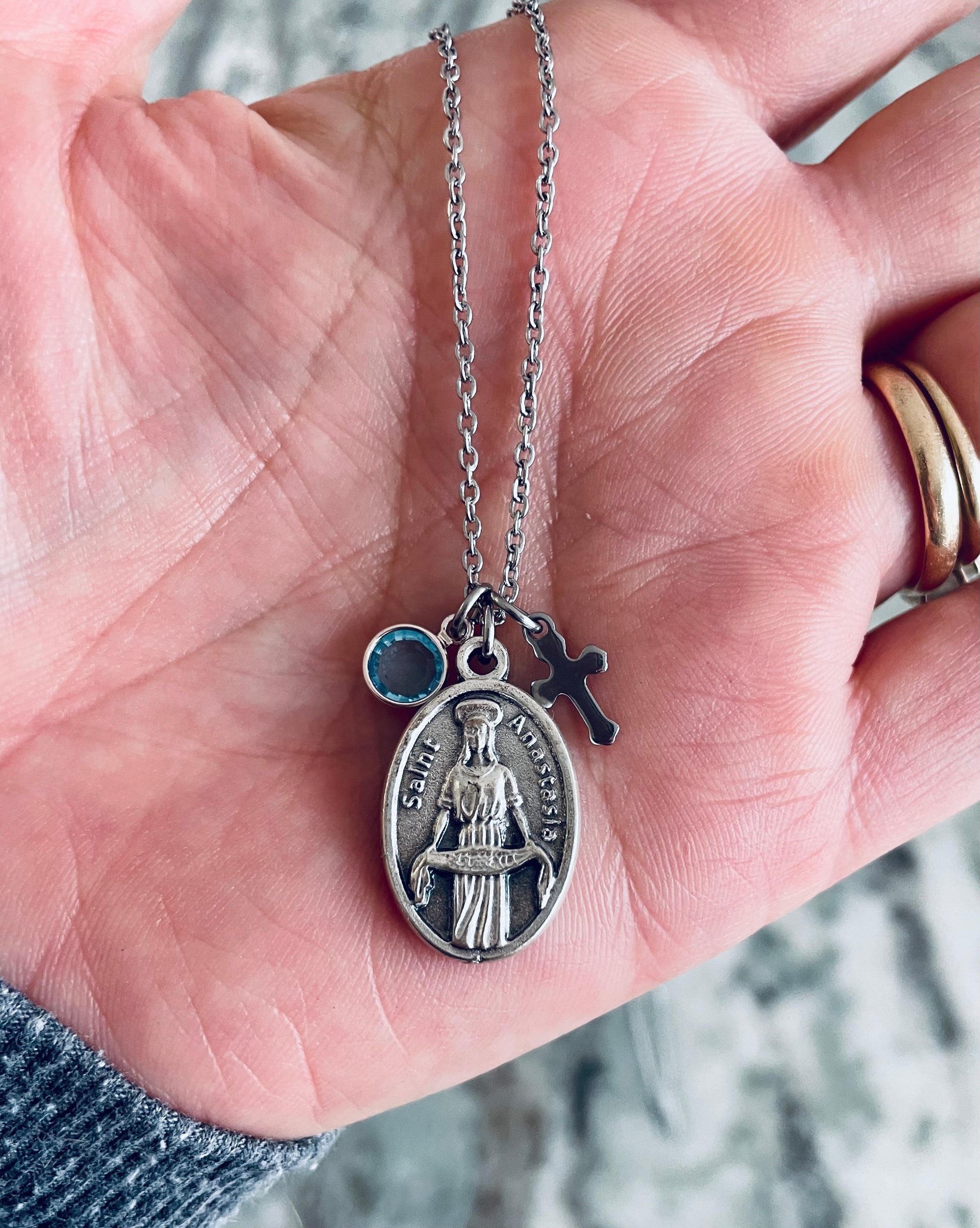 Saint Anastasia charm necklace Catholic Saint Necklace