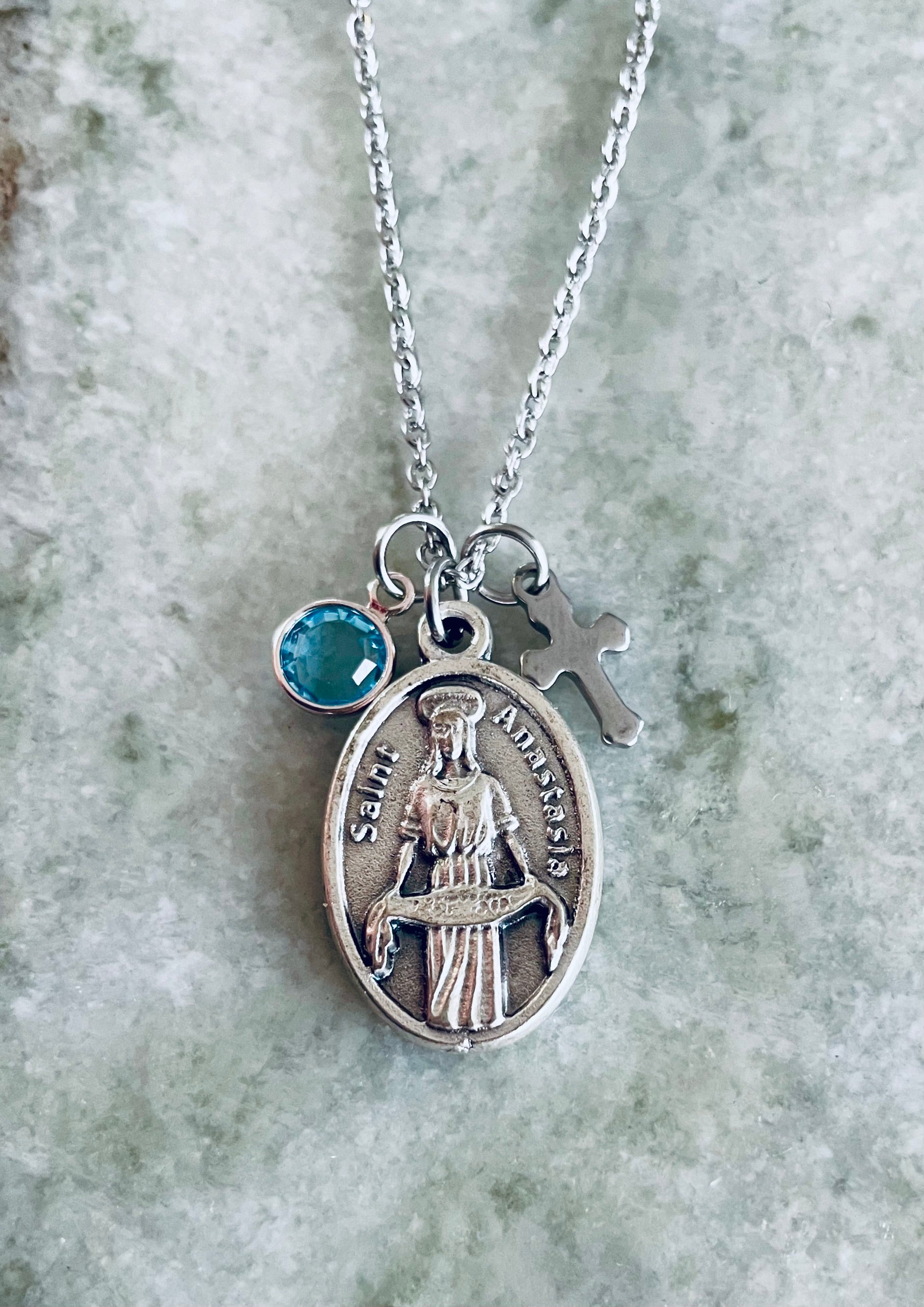 Saint Anastasia charm necklace personalized Religious Gift for her