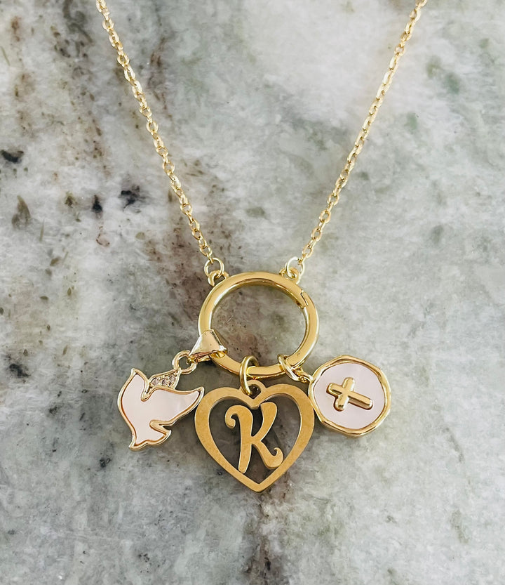 Personalized Faith Necklace for Her – Cross, Dove &amp; Initial Charms
