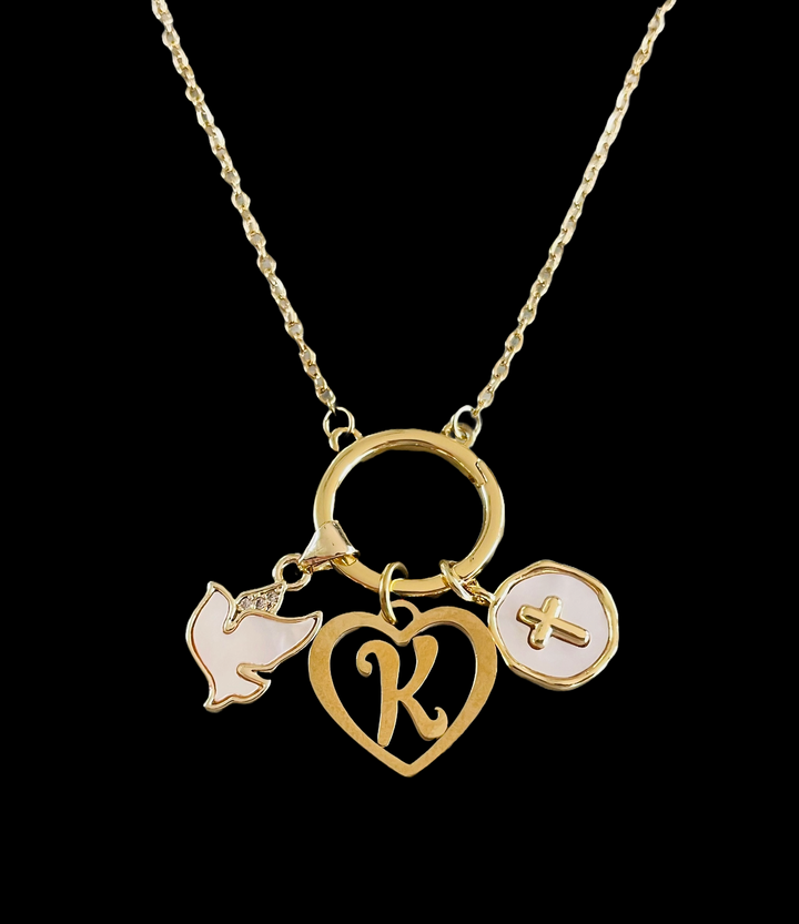 Personalized Faith Necklace for Her – Cross, Dove &amp; Initial Charms