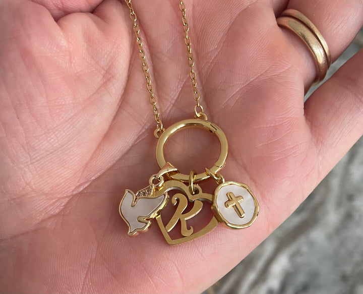 Personalized Faith Necklace for Her – Cross, Dove &amp; Initial Charms