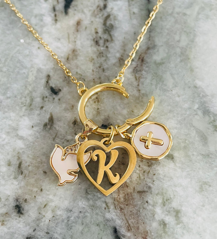 Personalized Faith Necklace for Her – Cross, Dove &amp; Initial Charms