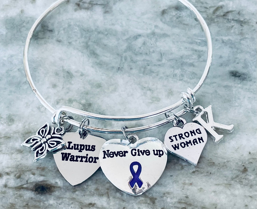 Lupus Awareness Expandable Charm Bracelet – Purple Ribbon, Personalized, Strong Woman Jewelry Gift