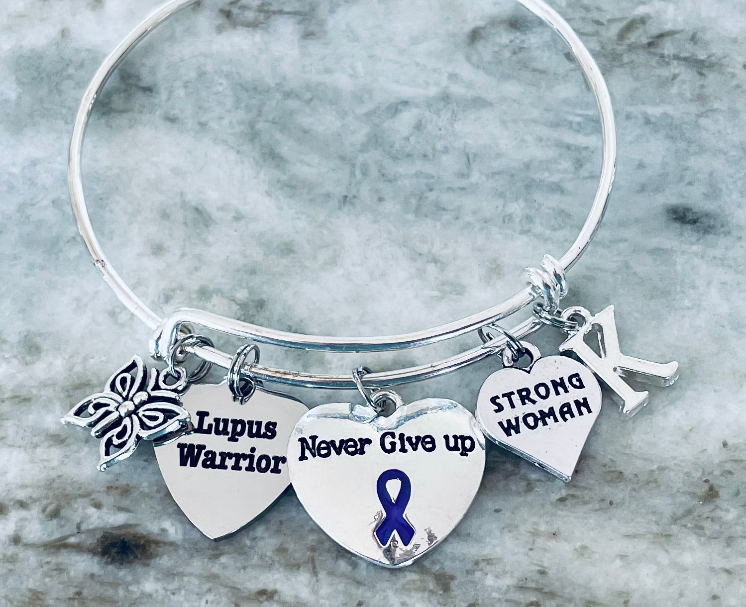 Lupus Awareness Expandable Charm Bracelet – Purple Ribbon, Personalized, Strong Woman Jewelry Gift