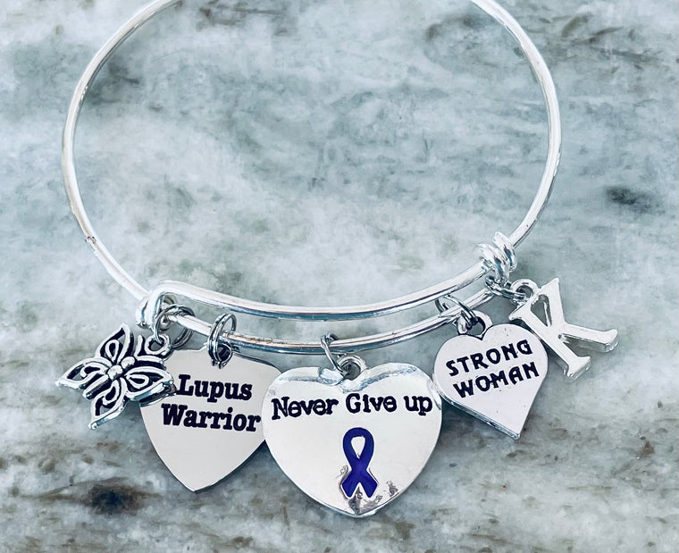 Lupus Awareness Expandable Charm Bracelet – Purple Ribbon, Personalized, Strong Woman Jewelry Gift