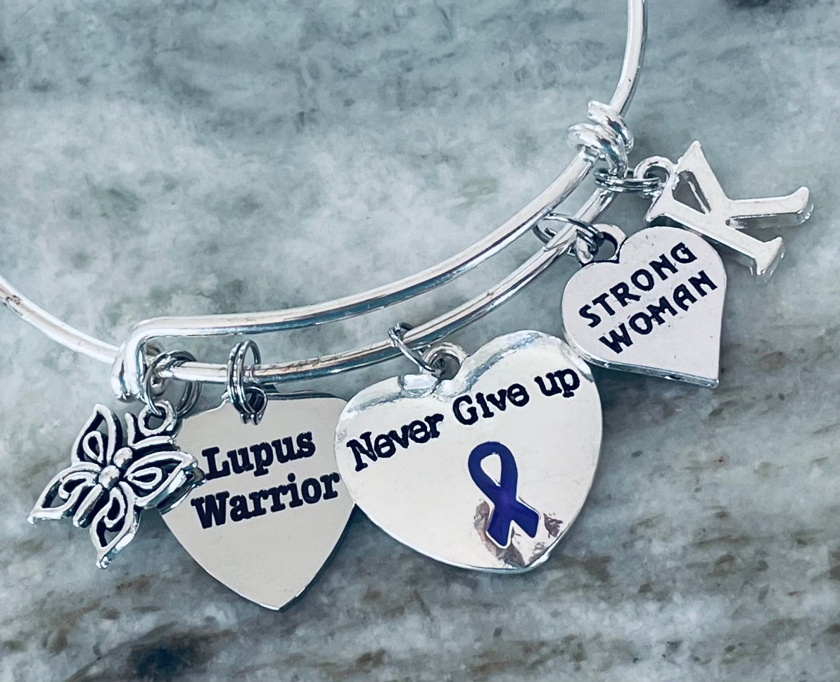 Lupus Awareness Expandable Charm Bracelet – Purple Ribbon, Personalized, Strong Woman Jewelry Gift