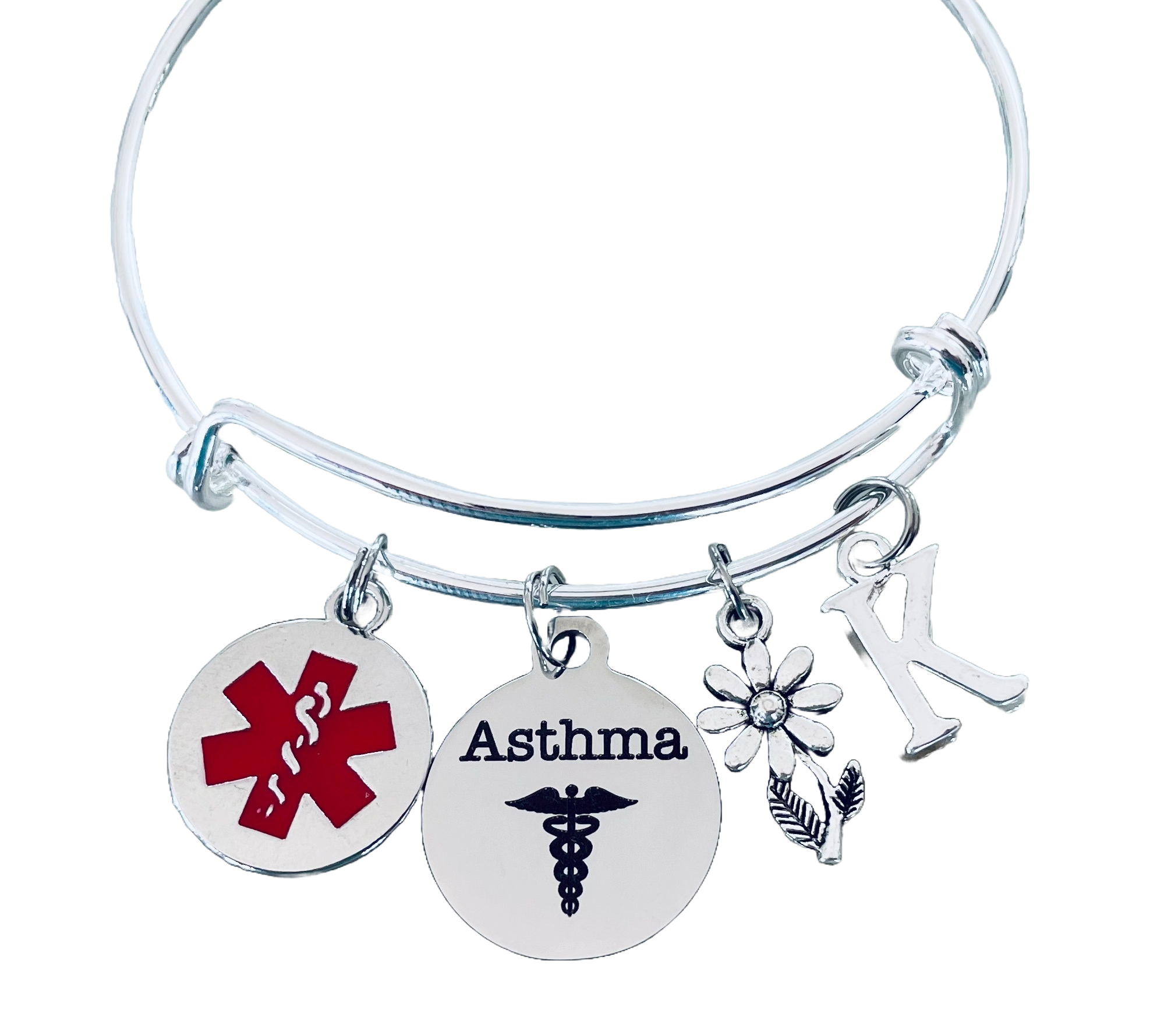  asthma medical alert bracelet personalized initial charm.