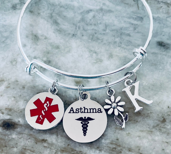 Personalized silver asthma medical alert bracelet 