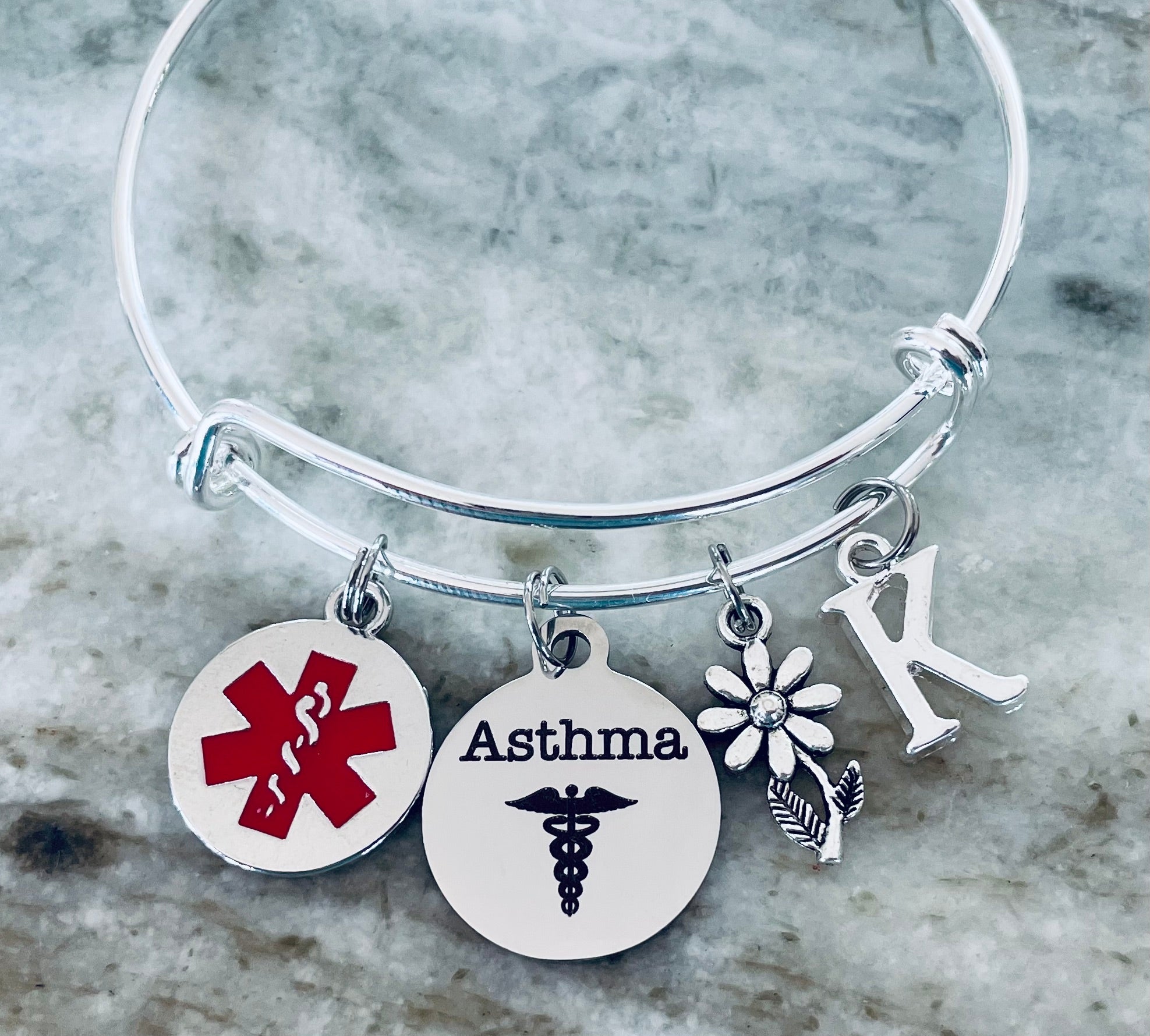 Personalized silver asthma medical alert bracelet 