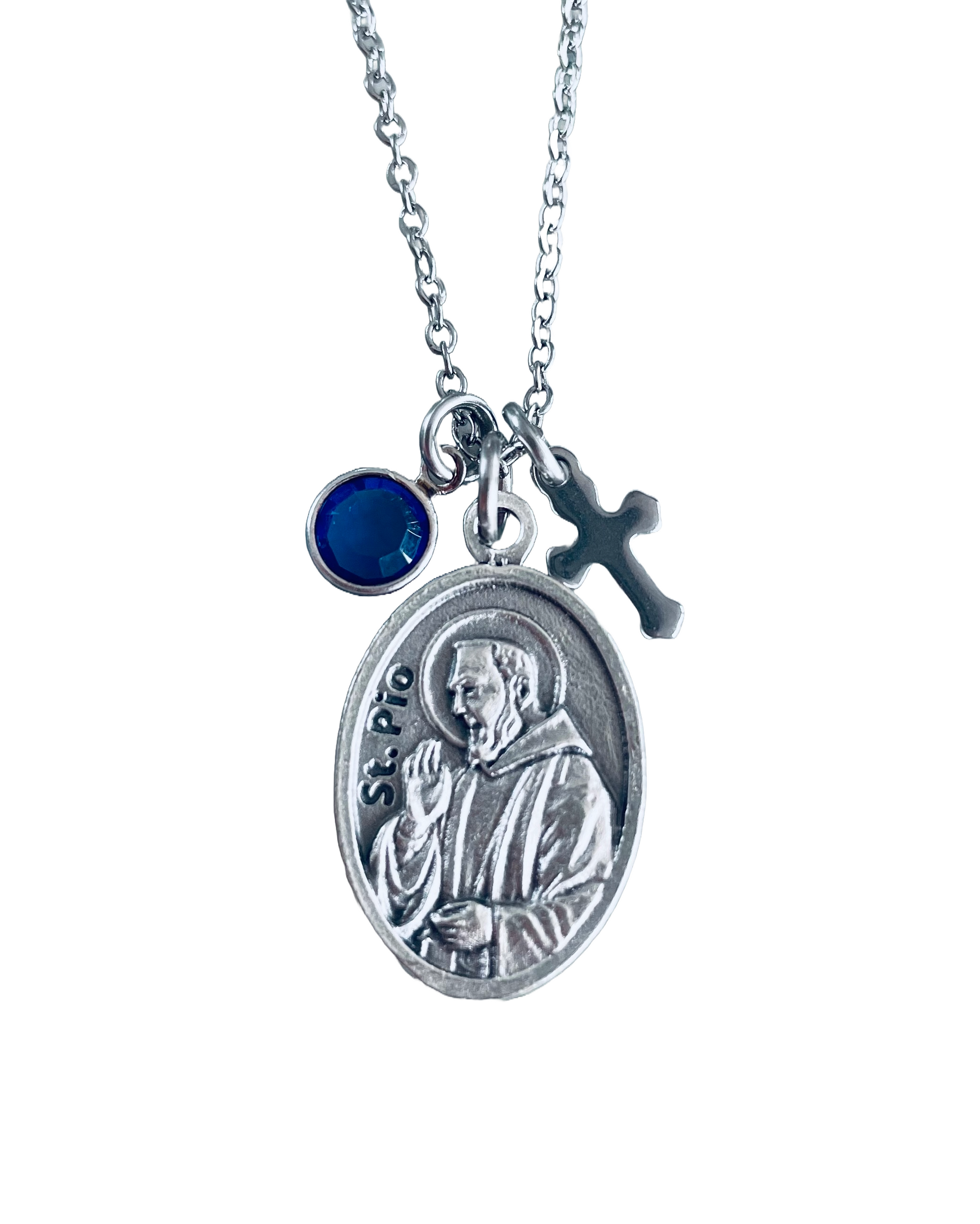 Catholic necklace with Italian Saint Pio charm and stainless steel chain