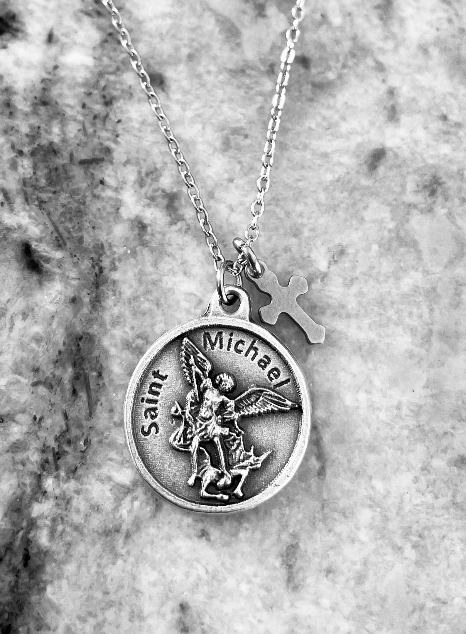 Saint Michael Silver Necklace Serve and Protect Police Officer Gift Catholic Medal Inspirational Saint Necklace for Men
