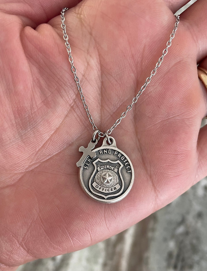 Saint Michael Silver Necklace Serve and Protect Police Officer Gift Catholic Medal Inspirational Saint Necklace for Men