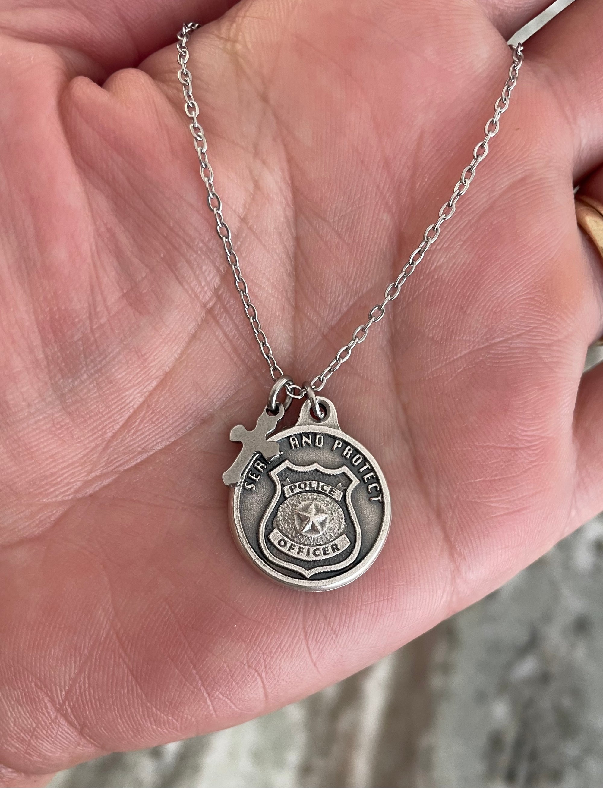 Saint Michael Silver Necklace Serve and Protect Police Officer Gift Catholic Medal Inspirational Saint Necklace for Men