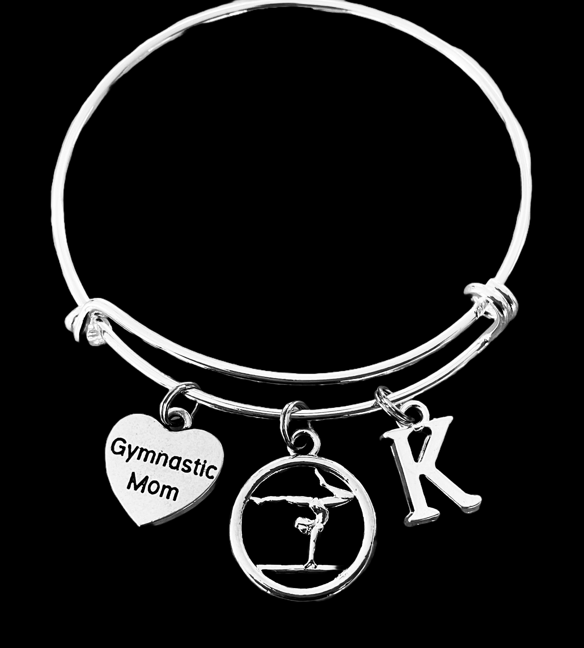 Gymnastics Mom Silver Expandable Charm Bracelet Sports Team Coach Gift Adjustable Wire Bangle