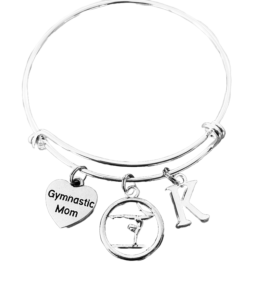 Gymnastics Mom Silver Expandable Charm Bracelet Sports Team Coach Gift Adjustable Wire Bangle