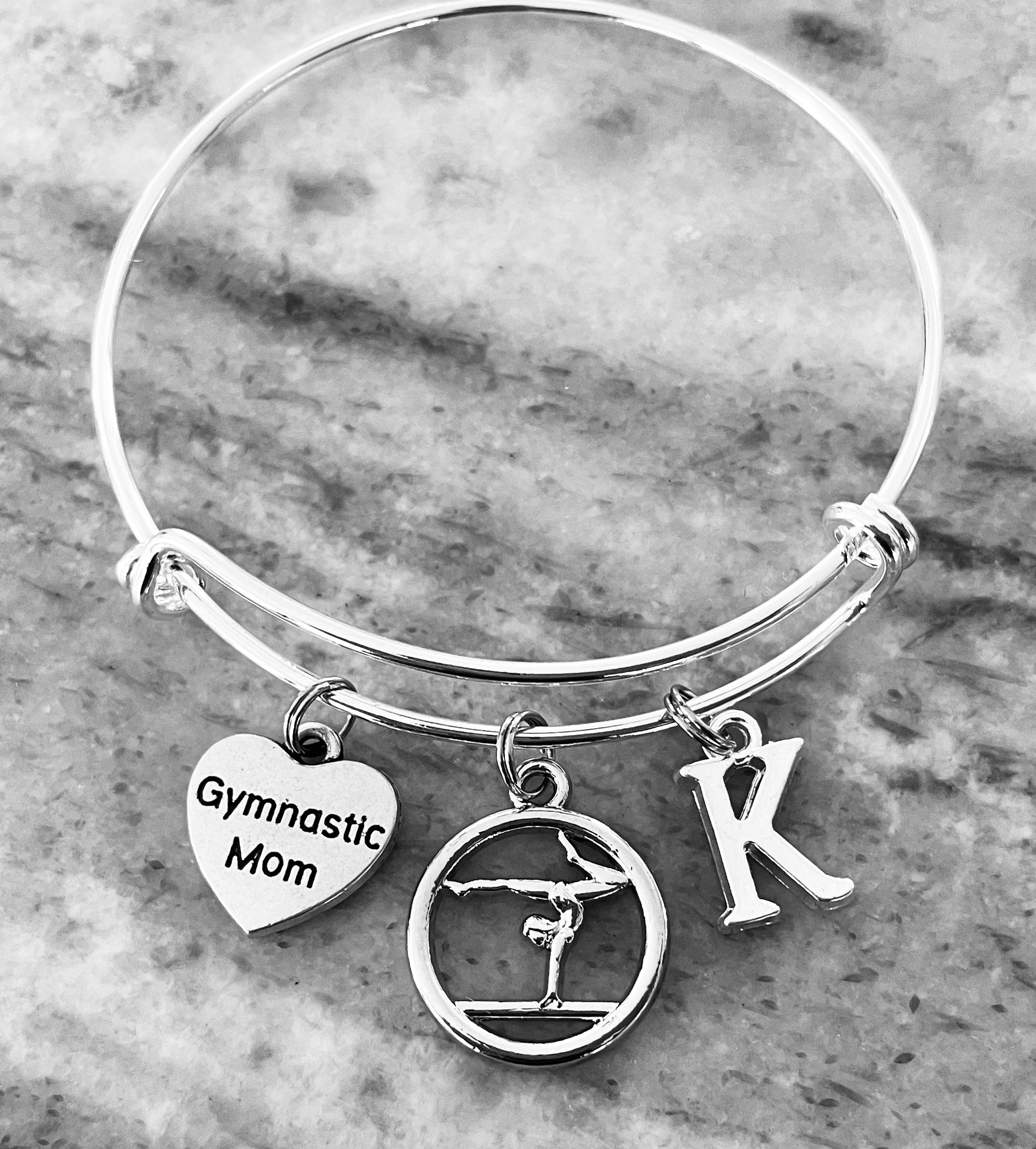 Gymnastics Mom Silver Expandable Charm Bracelet Sports Team Coach Gift Adjustable Wire Bangle