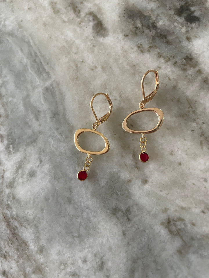 Gold Dangle Earrings with Ruby 