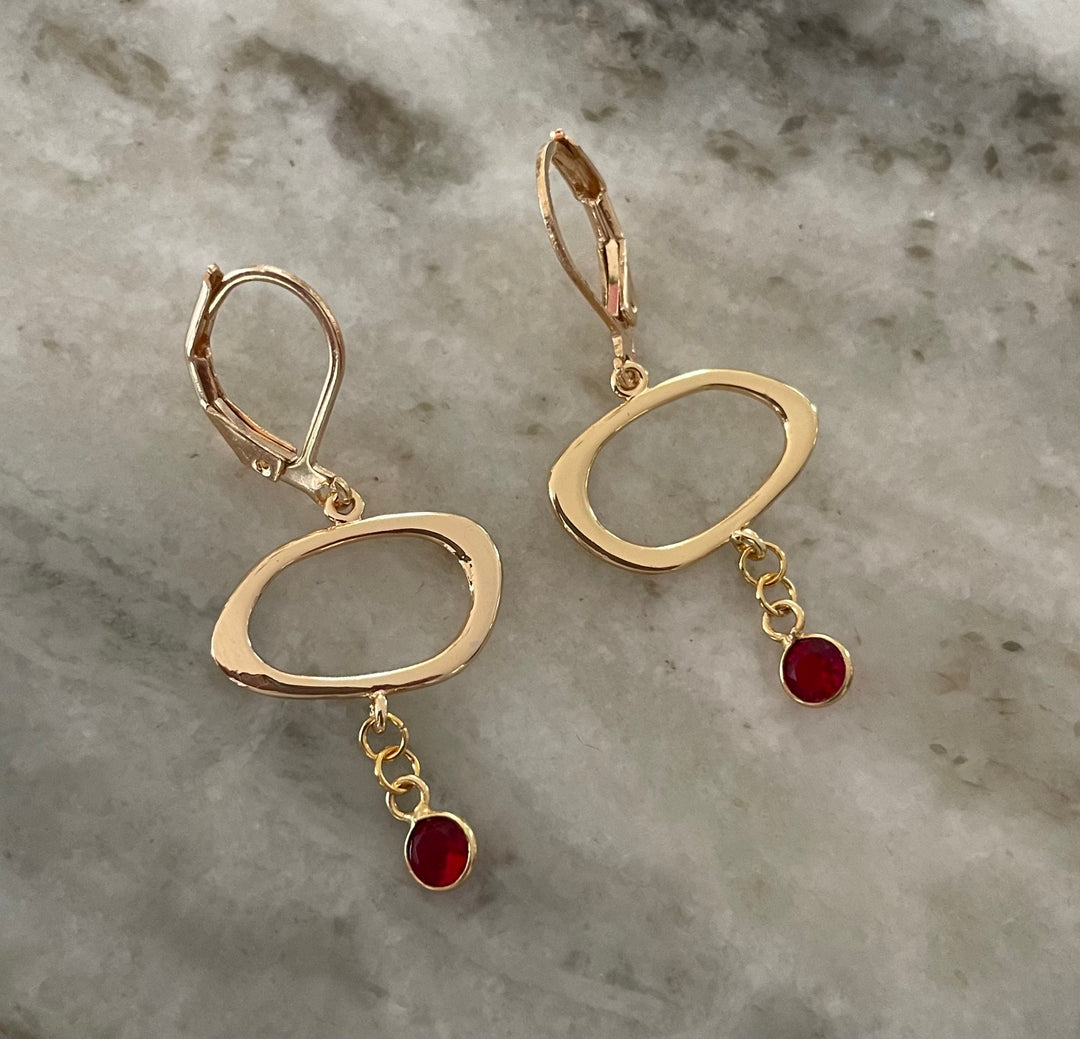 Gold Filled Dangle Earrings with Ruby Drop