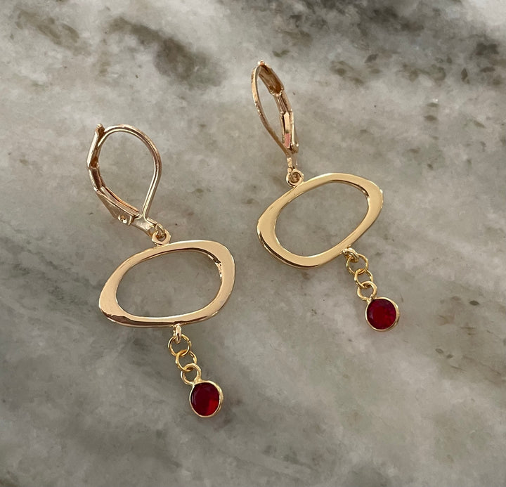 Gold Filled Dangle Earrings with Ruby Drop