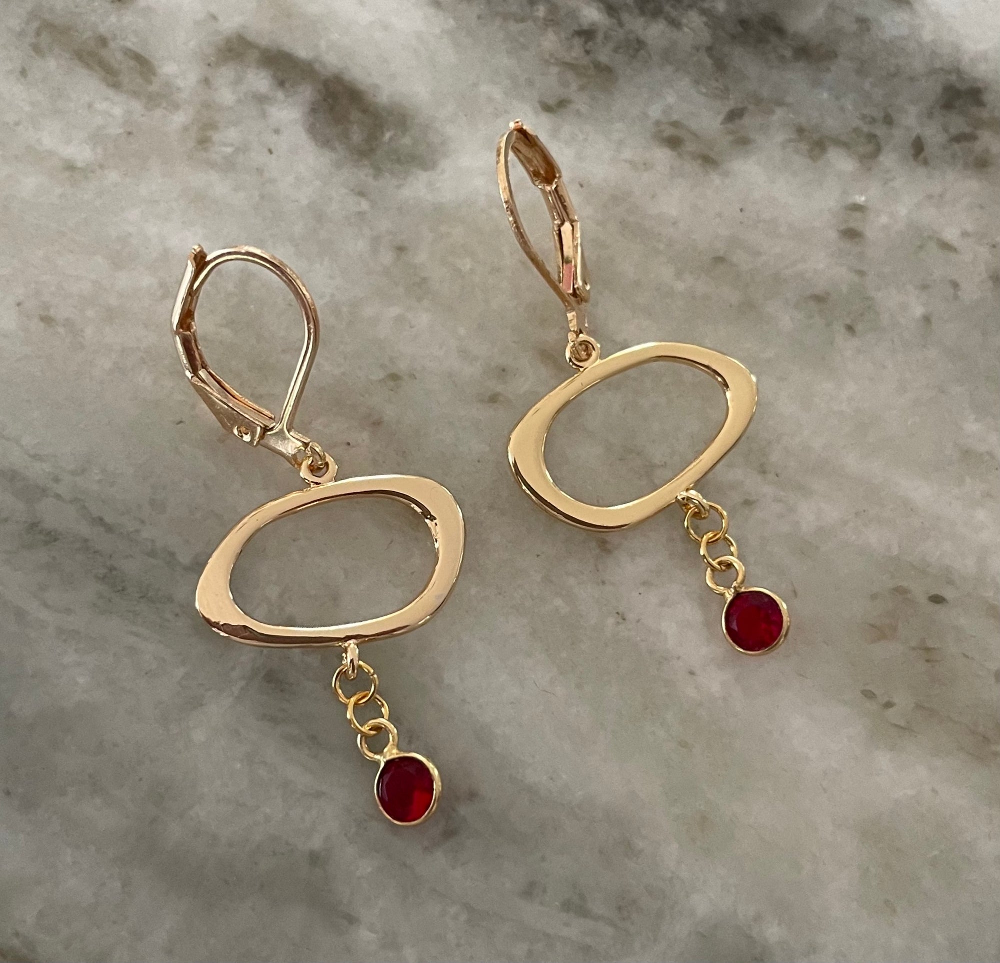 Gold Filled Dangle Earrings with Ruby Drop
