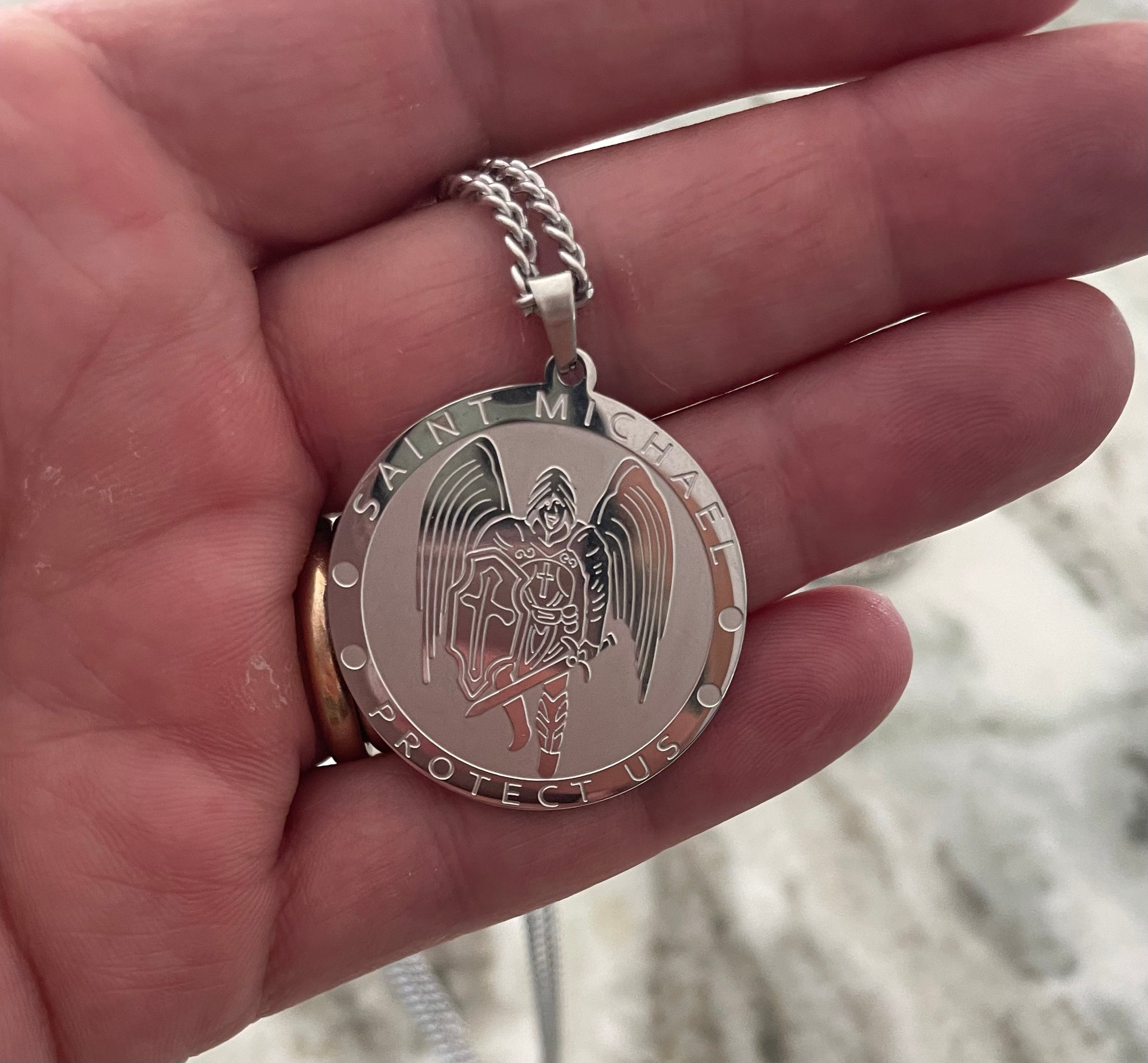 Silver Saint Michael pendant Mens Medal Necklace
