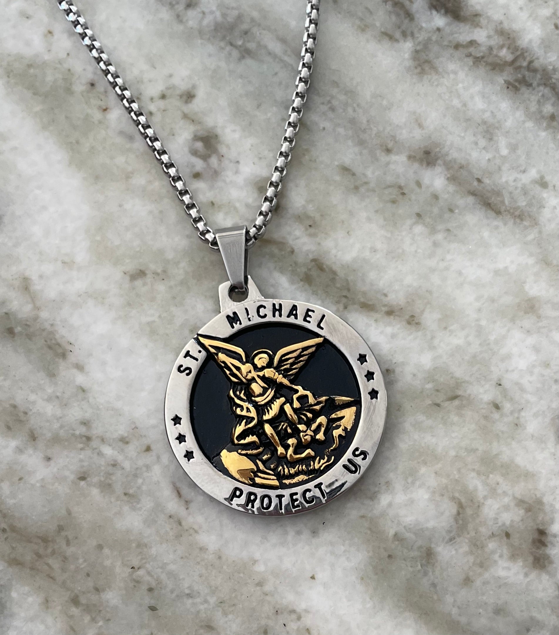 Silver and gold St. Michael pendant necklace