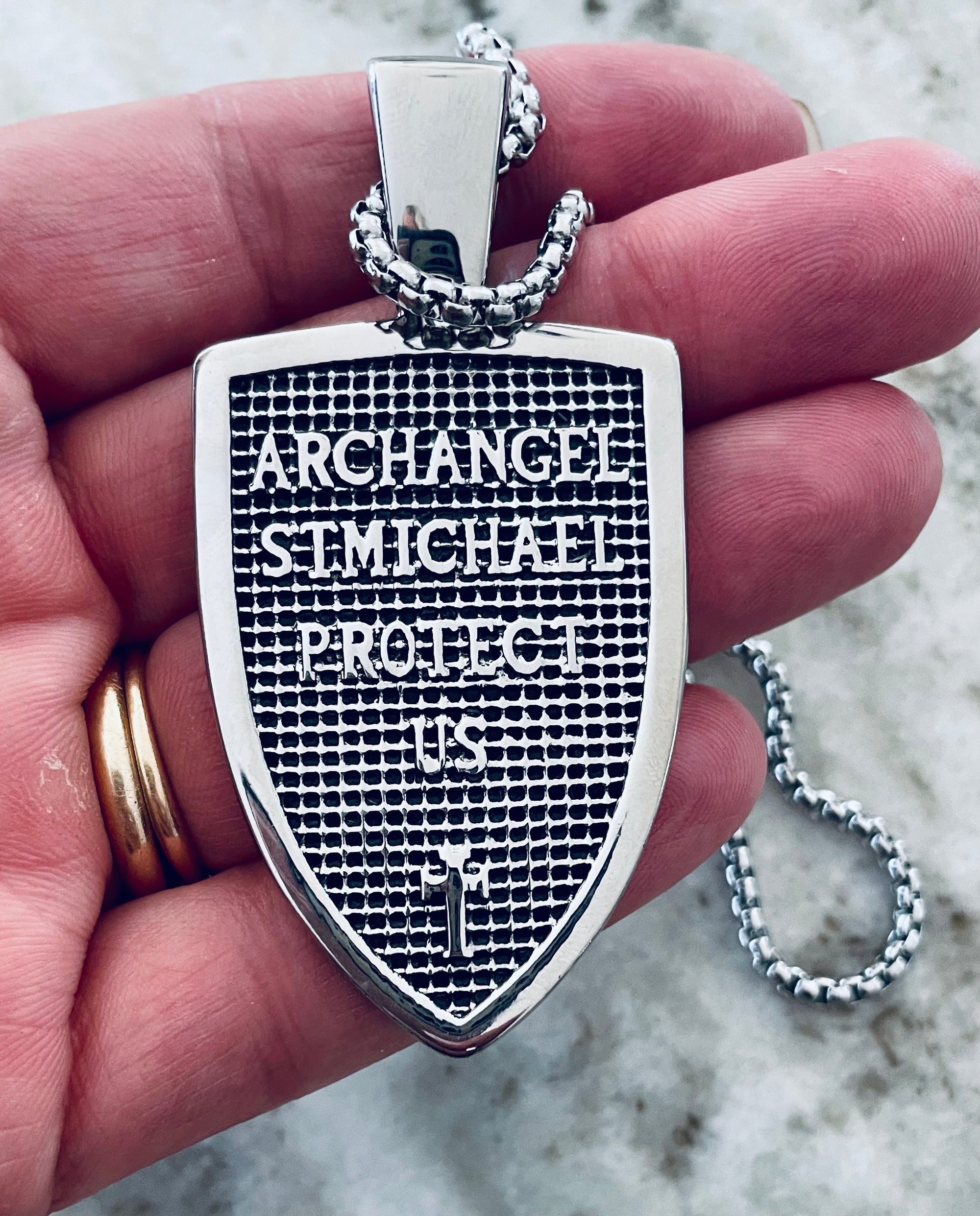 Saint Michael the Archangel Shield Necklace Protect Us Prayer