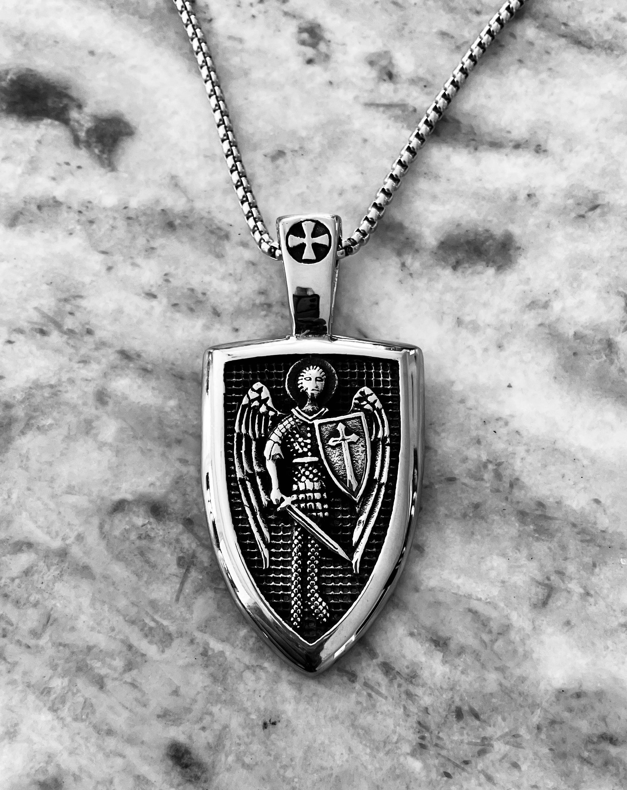 Saint Michael the Archangel Shield Necklace Catholic Jewelry for Men