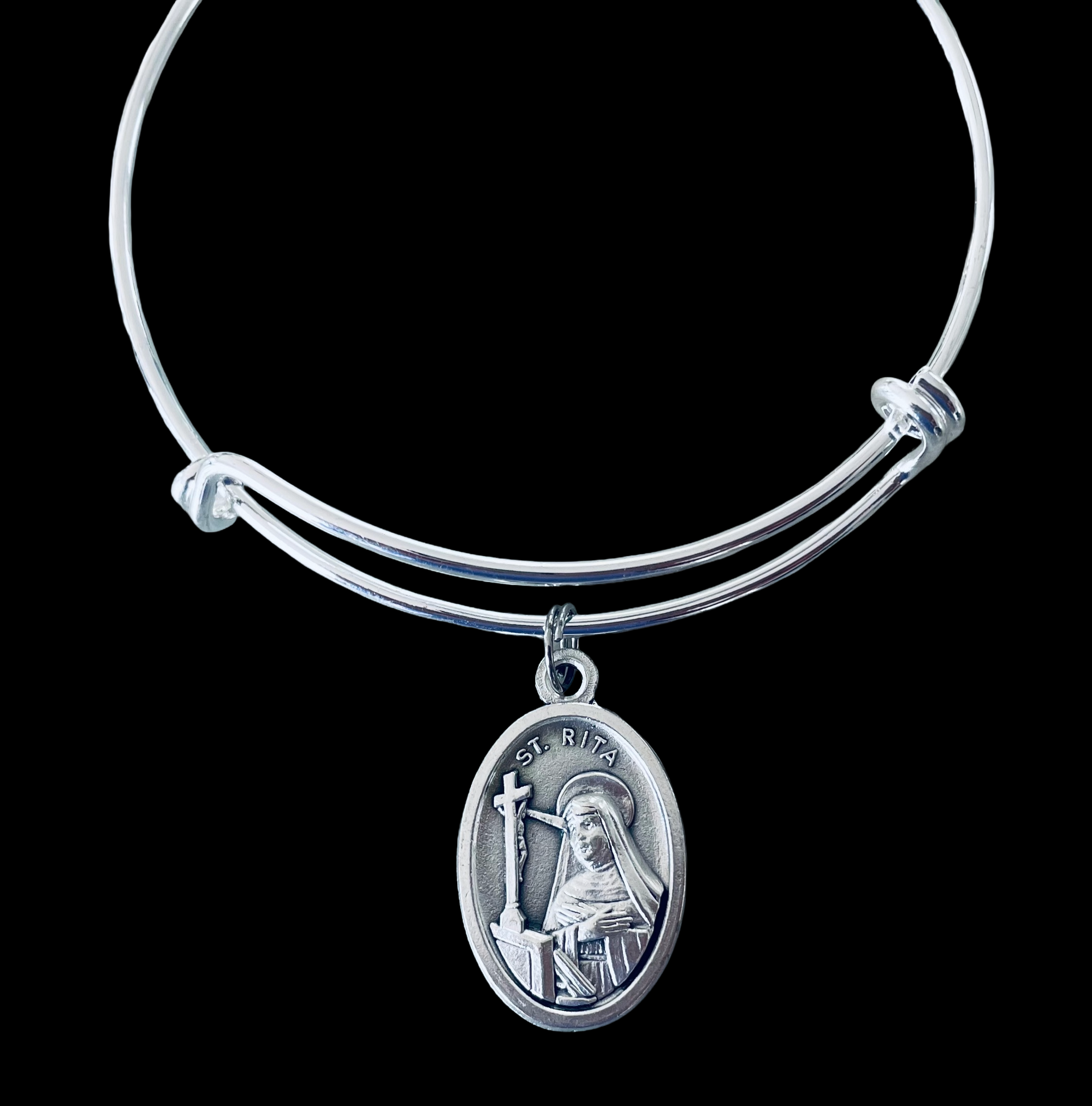 Patron Saint of the Impossible St. Rita Silver Expandable Bracelet Double Sided Adjustable Wire Bangle Catholic Medal Gift Trendy