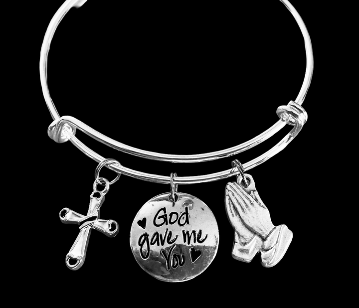 God Gave Me You Praying Hands Cross Expandable Charm Bracelet 