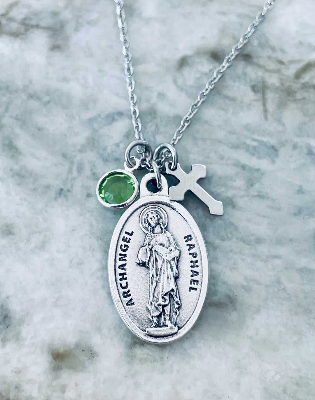 Archangel Raphael Necklace – Silver Oxidized Medal Healing Saint Raphael Saint of Travel – Catholic Gift