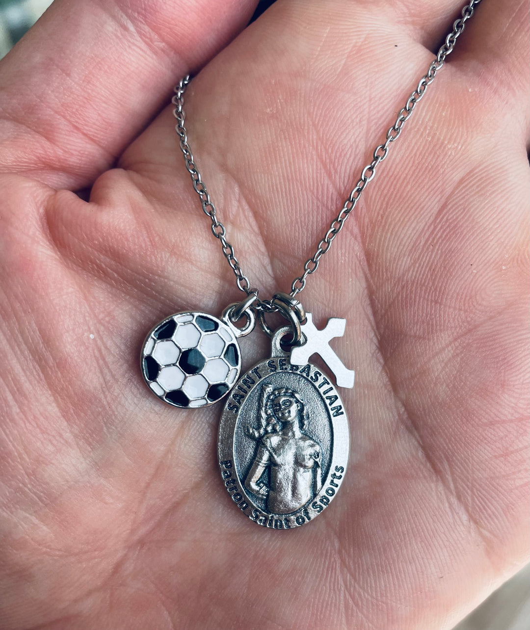Saint Sebastian Soccer Necklace – Patron Saint of Sports Medal with Cross 