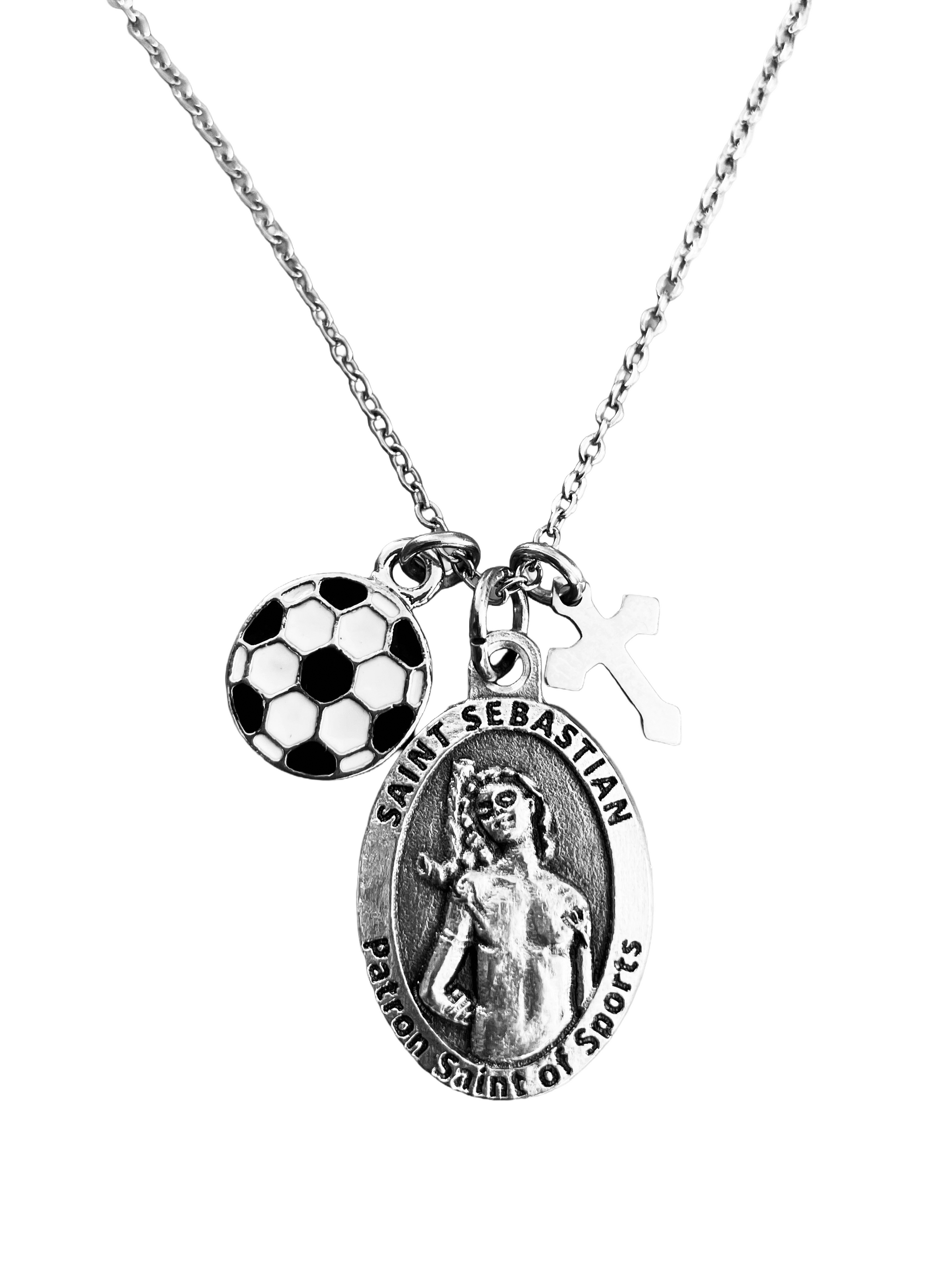 Saint Sebastian Soccer Necklace – Patron Saint of Sports Medal with Cross 