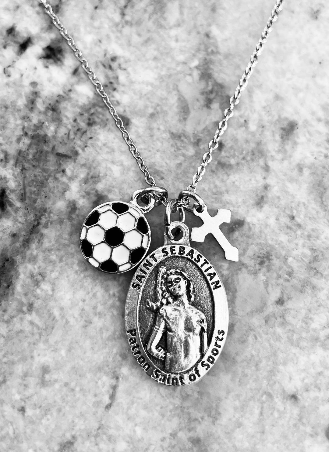 Saint Sebastian Soccer Necklace – Patron Saint of Sports Medal with Cross 