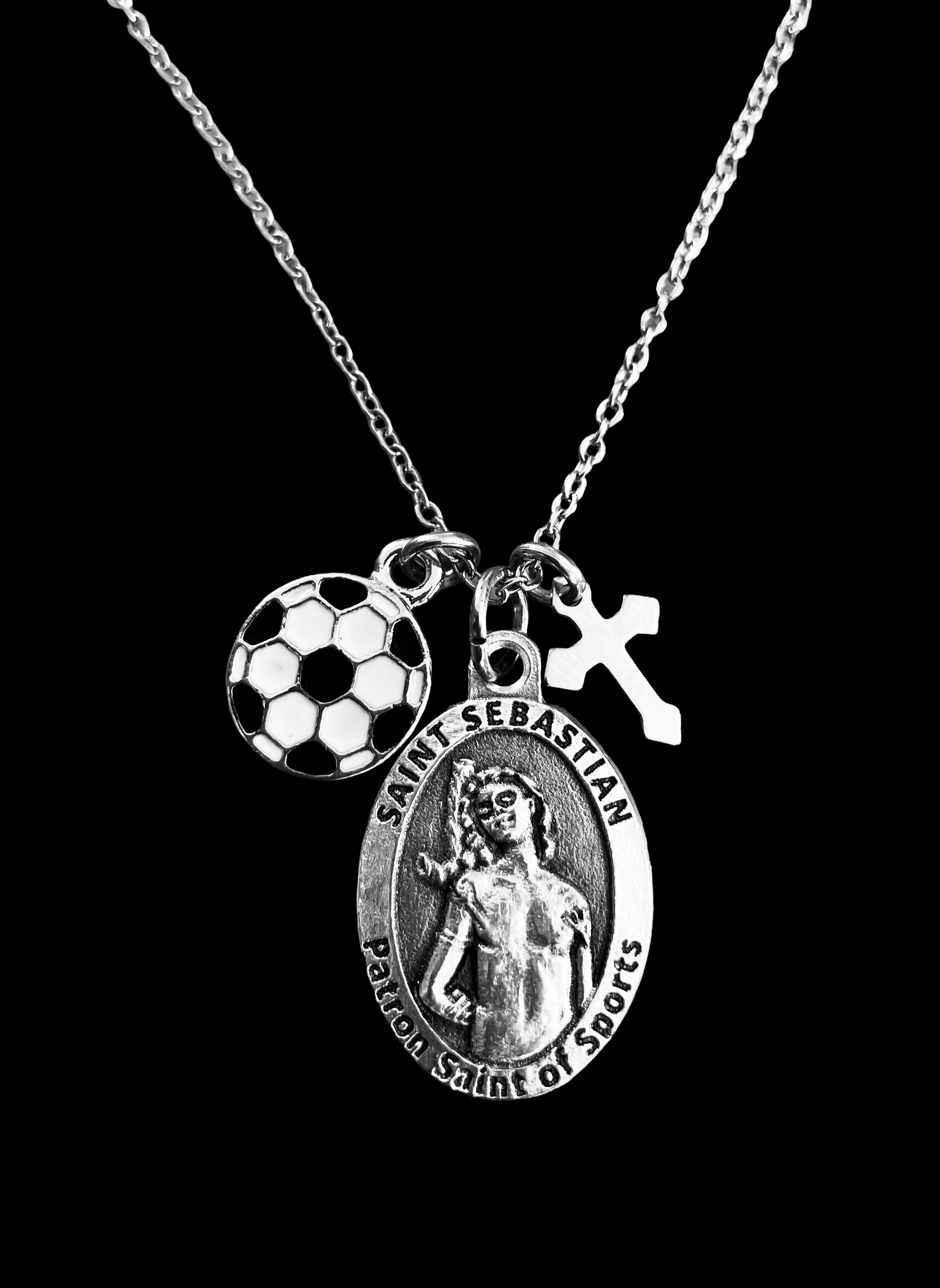 Saint Sebastian Soccer Necklace – Patron Saint of Sports Medal with Cross 