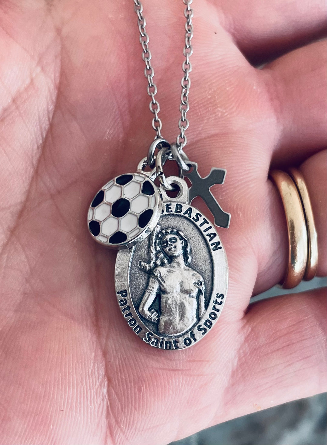 Saint Sebastian Soccer Necklace – Patron Saint of Sports Medal with Cross 