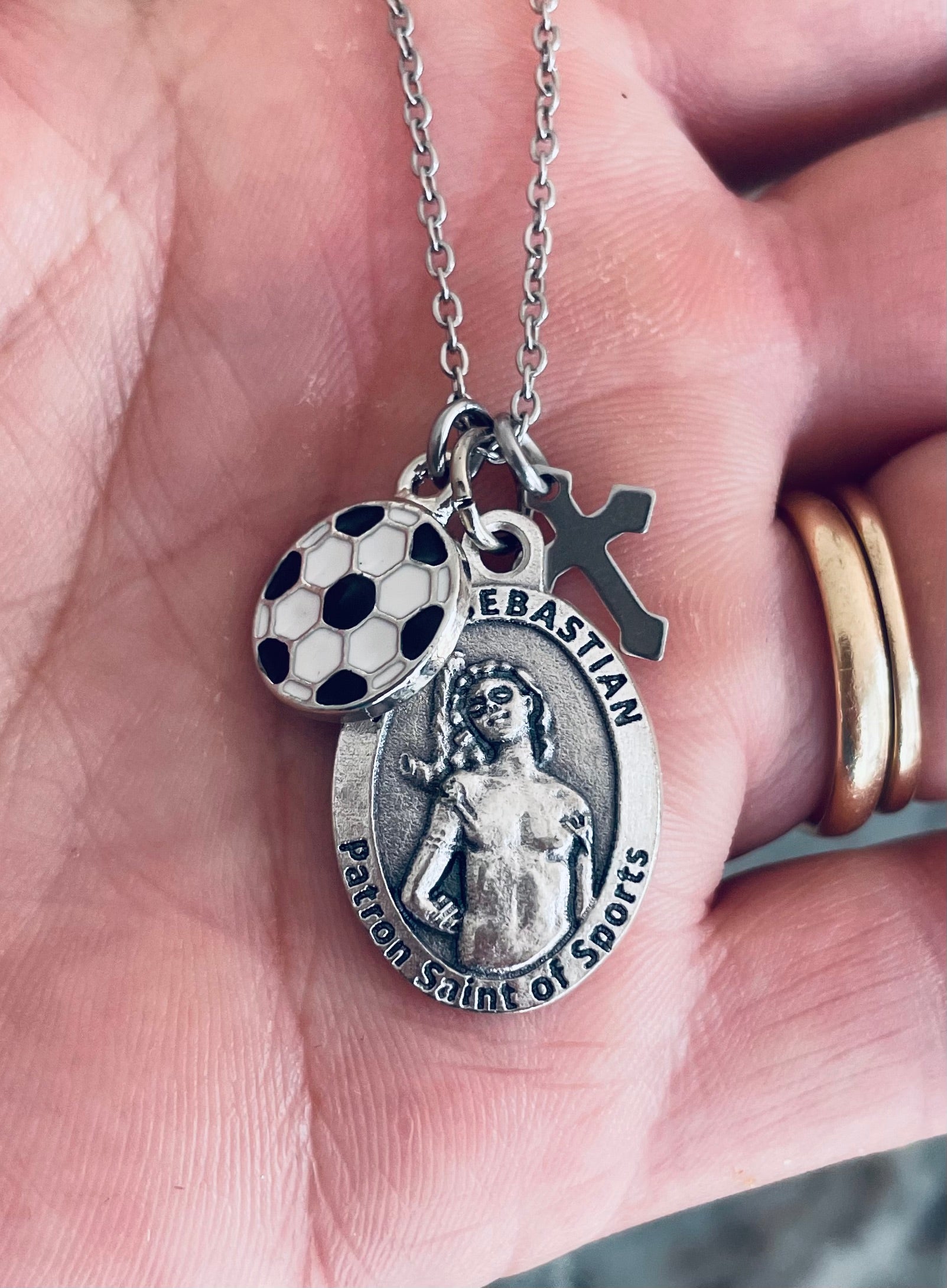 Saint Sebastian Soccer Necklace – Patron Saint of Sports Medal with Cross 