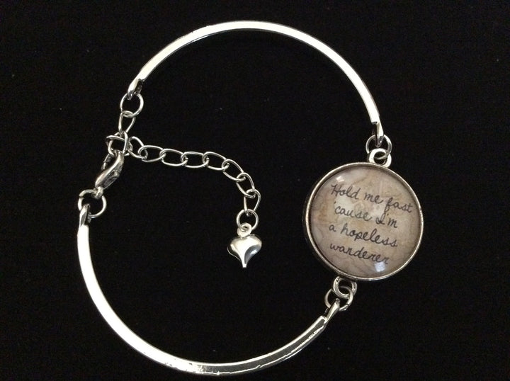 Hopeless Wanderer Bracelet – Silver Glass Dome Cuff with Heart Charm | Wanderlust Jewelry | Meaningful Gift for Travelers