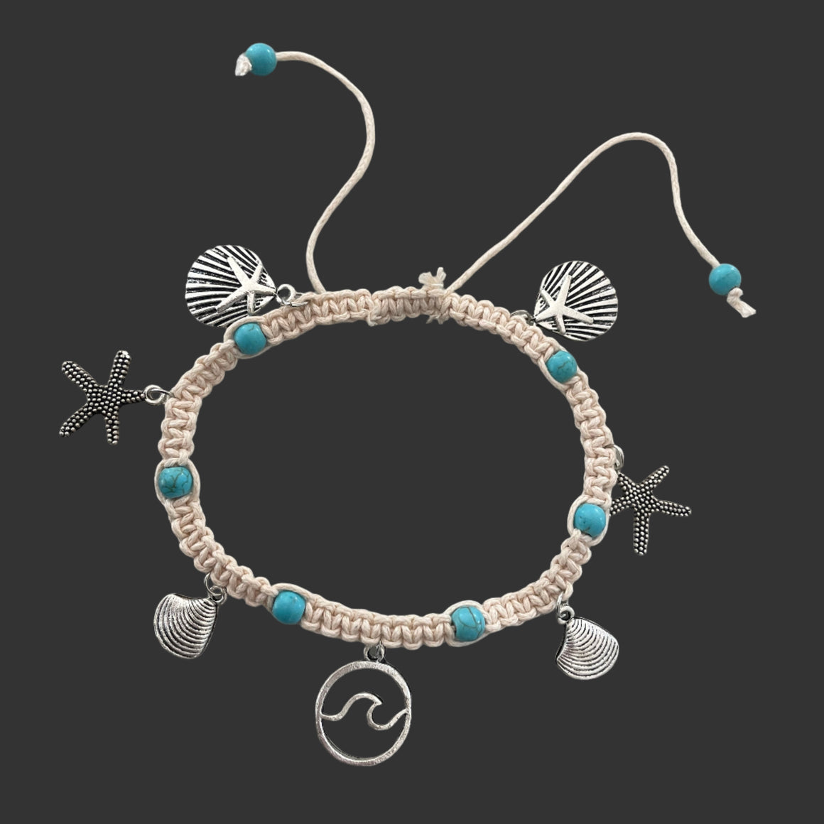 ankle Bracelet with shell and starfish charms adjustable nautical anklet