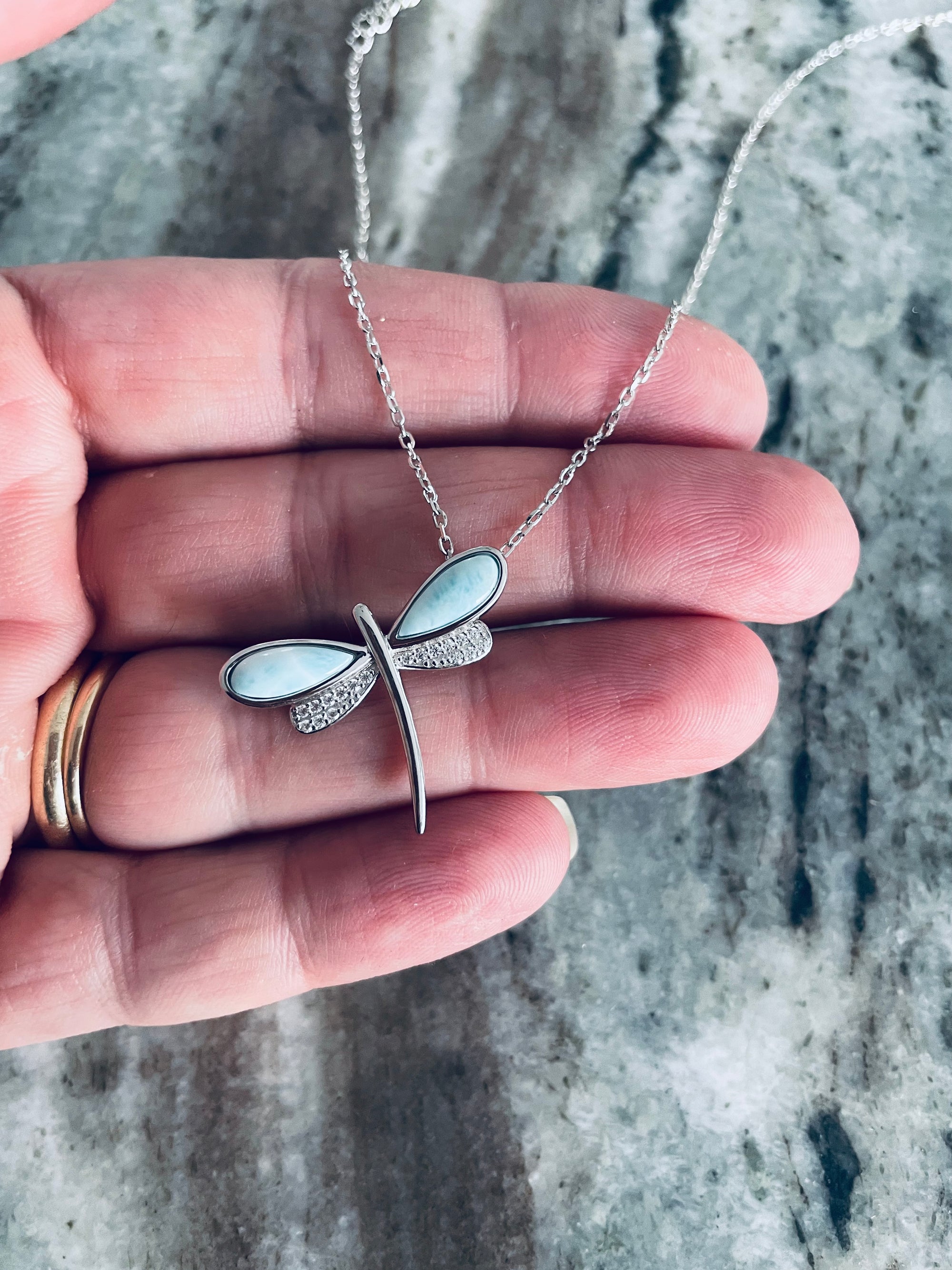 Larimar Dragonfly Necklace