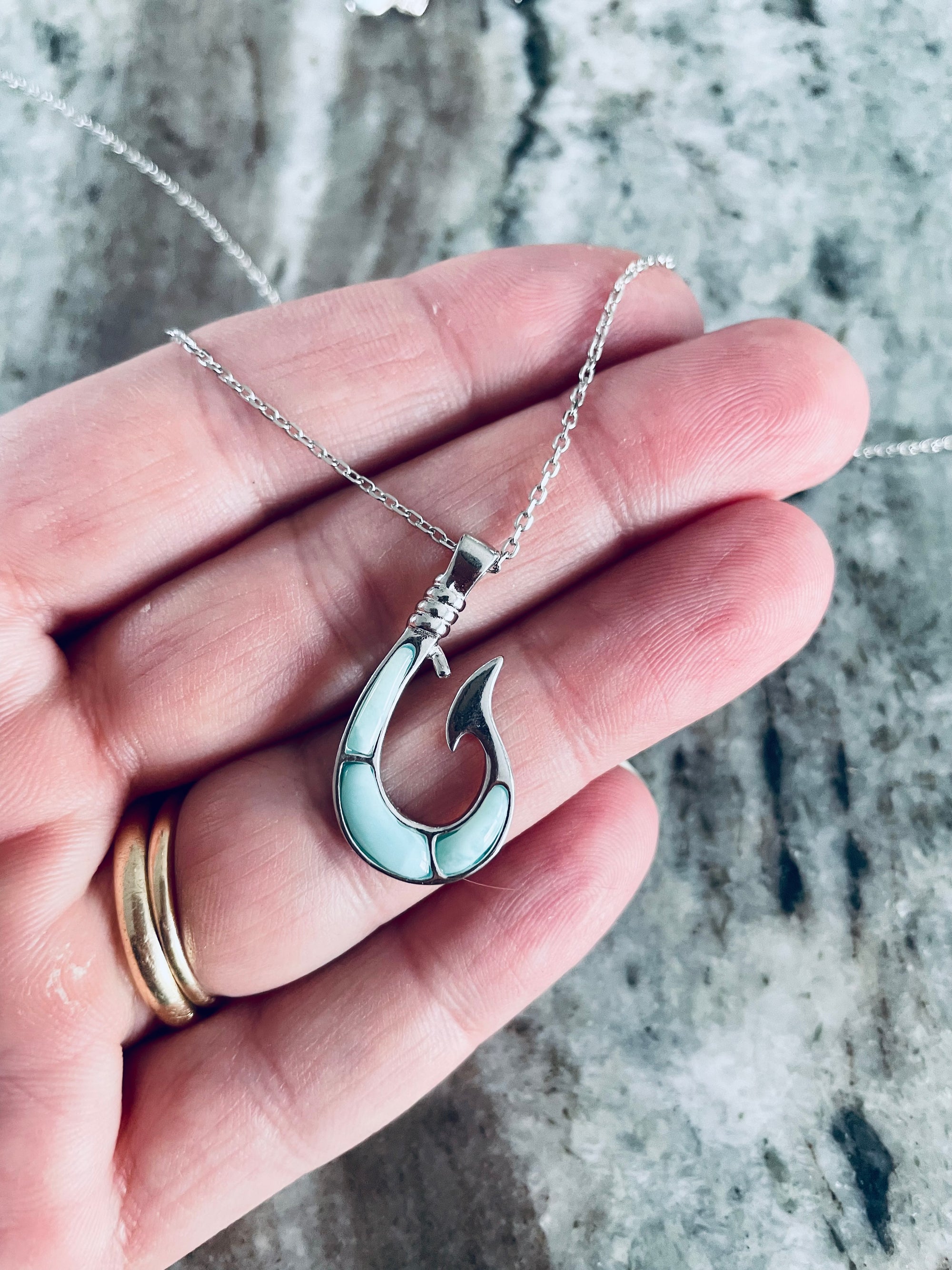 Larimar Fish Hook Necklace