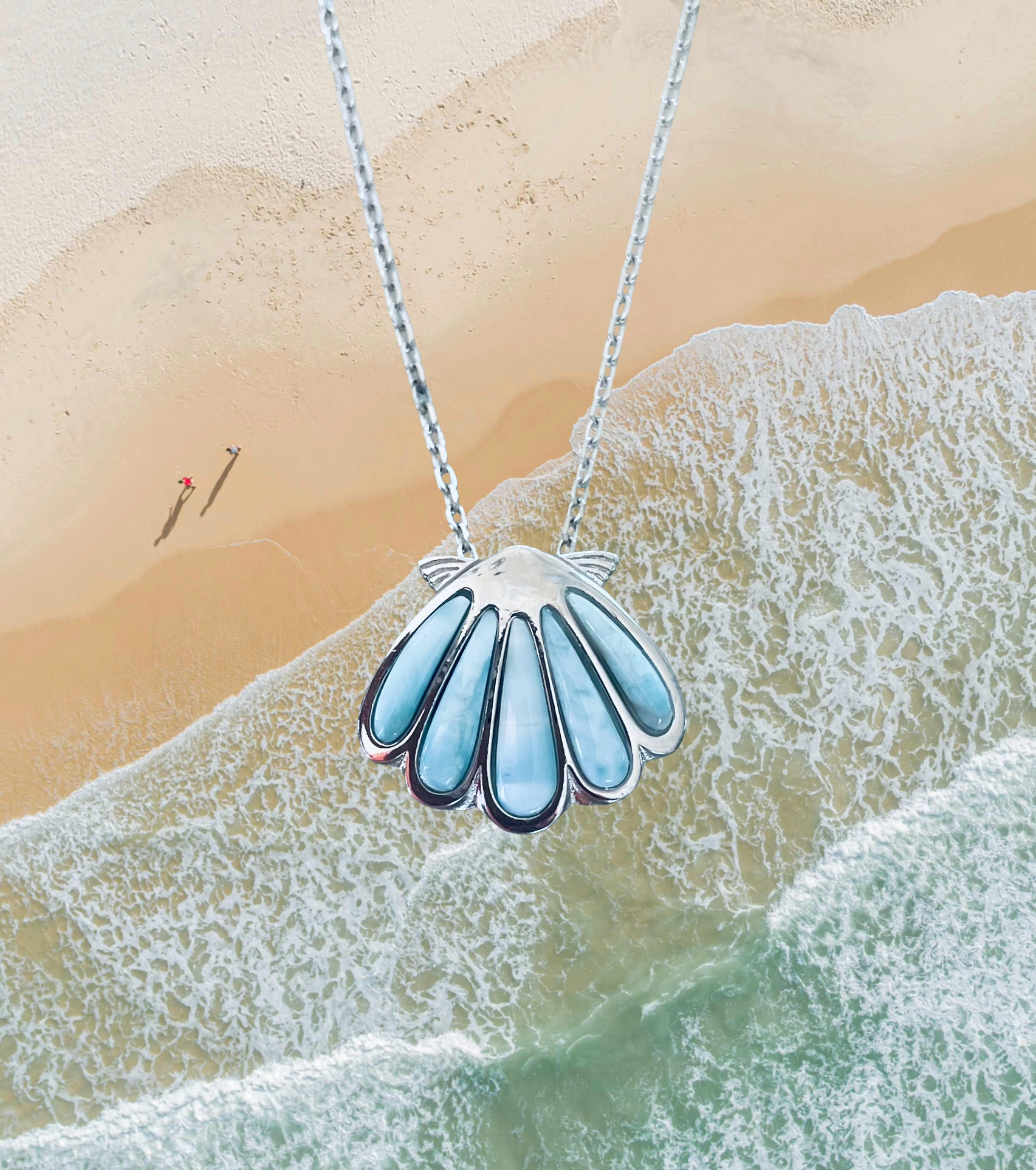 Larimar Shell Pendant Necklace 