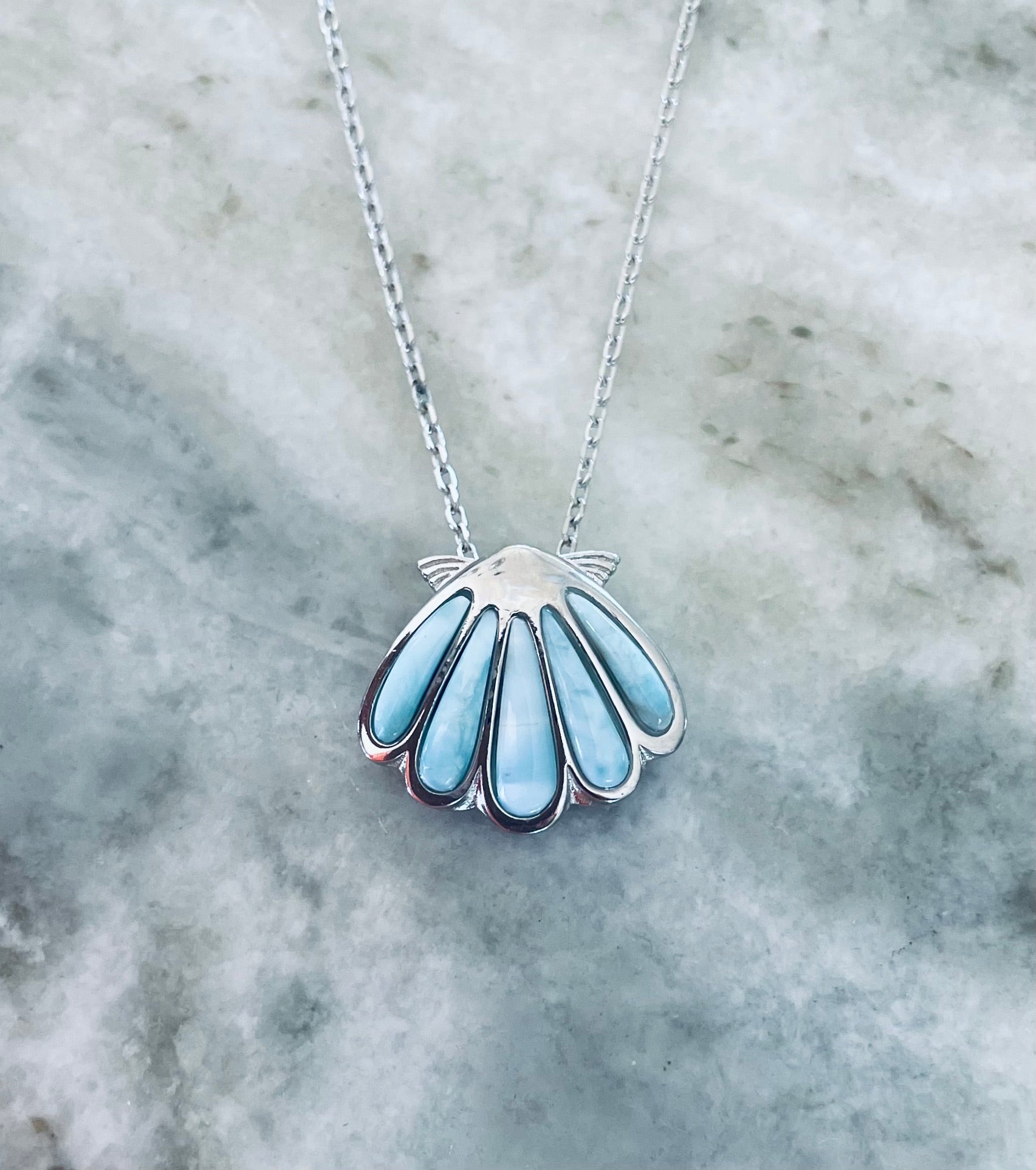 Larimar Shell Pendant Necklace 