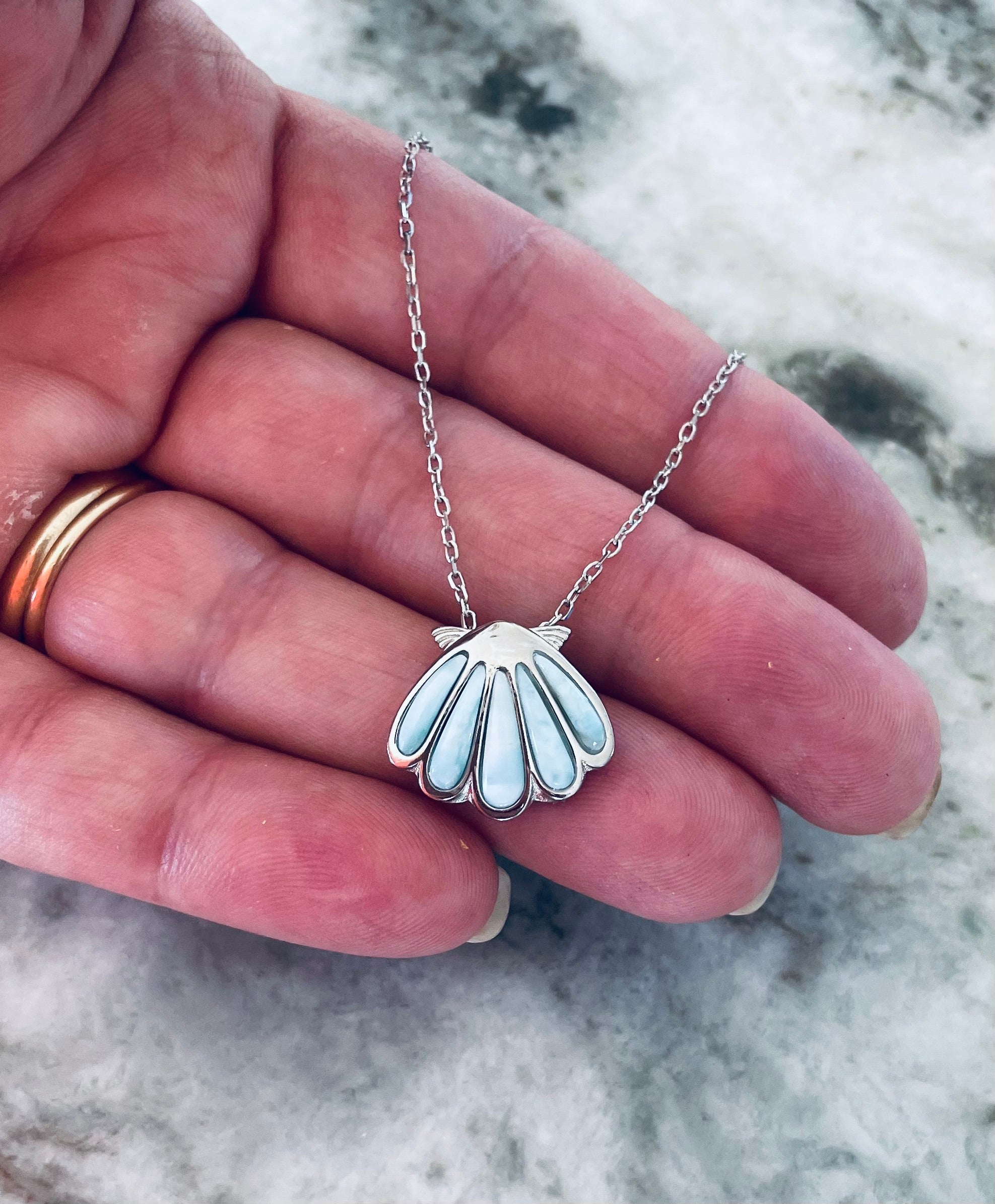 Larimar Shell Pendant Necklace 